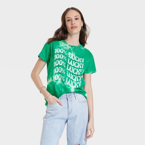 Women's 100% Lucky Short Sleeve Graphic T-Shirt - Green - image 1 of 3