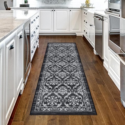 Area Rug Modern Floral Washable Rugs Ultra-Thin Non Slip Living Room Rug Low Pile Boho Floral Carpet Trellis Distressed Bedroom Rugs