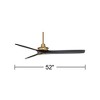 Casa Vieja 52" Windspun Modern Indoor Ceiling Fan 3 Blade Remote Control Soft Brass Finish Motor Matte Black Finish Wood Blades Bedroom Living Room - 4 of 4