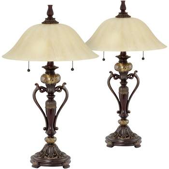 Kathy Ireland Traditional Table Lamps 26" High Set of 2 Bronze Alabaster Champagne Glass Shade Living Room Bedroom House Bedside