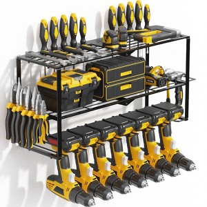 Vynxaria Heavy Duty Metal Power Tool Organizer - 7 Drill Holders, Garage Storage Rack, Pegboard Compatible Workshop Shelf | Valentine's Gift for Men - 1 of 4