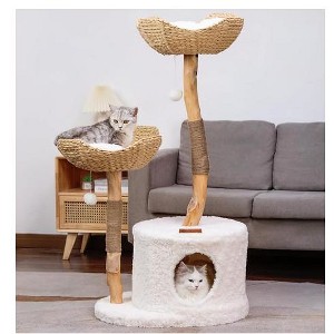 46 Inch Cat Tree Aesthetic for Large Cats, with Scratching Posts, Perches & Real Branch Design, Sturdy Base - Luxury Gift for Cat Lovers - 1 of 1