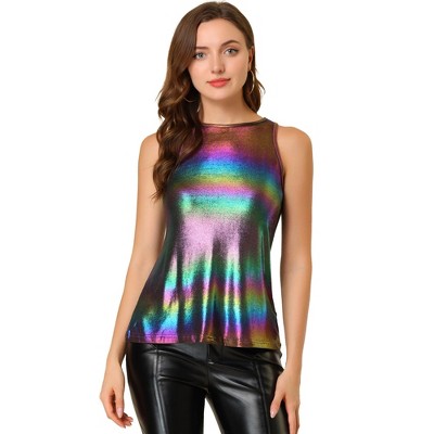 Allegra K Women's Party Shiny Sleeveless Club Metallic Tank Top ...