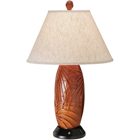 G Tiki Brown Palm Motif Off, Tiki Table Lamp