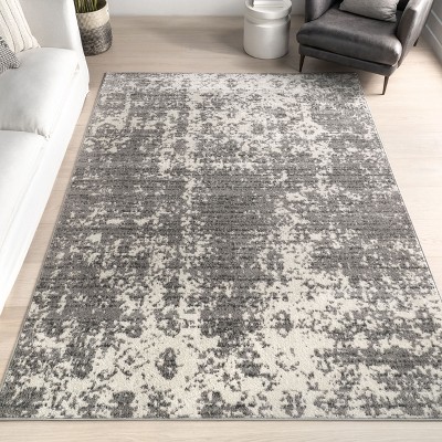 Reversible Gray Abstract Synthetic 6'7" x 9' Area Rug