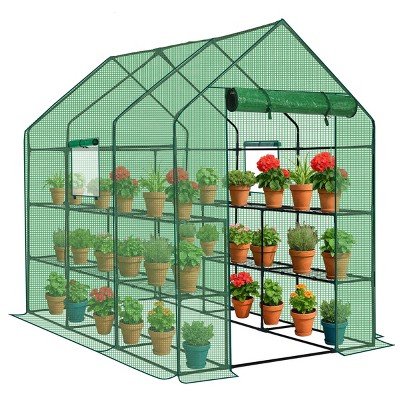 SEVOBAL Greenhouse Outdoor Durable PE Plant Green House for Frost Protection Shelf Clips Roll-up Zipper Door Walk-in for Planter, Green, 99"*37"*17"