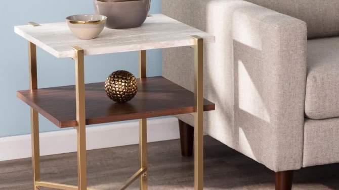 Amelia Square Faux Marble End Table with Storage Brass - Aiden Lane, 2 of 8, play video