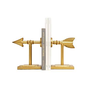 6.5" x 3.5" 2pc Metal Arrow Bookend Set Gold - Storied Home