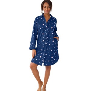 Dreams & Co. Plaid Flannel Button-Front Sleepshirt - 1 of 4