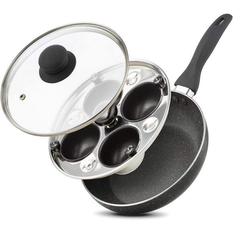 Eggssentials 2-in-1 Nonstick Granite Egg Pan & 4 Cup Stainless Steel Egg Poacher Makes Poached Eggs Simple, Perfect For All Meals, 1 of 8