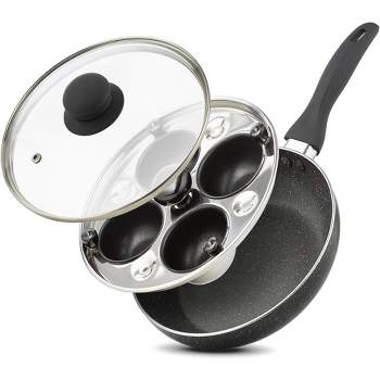 Eggssentials 2-in-1 Nonstick Granite Egg Pan & 4 Cup Stainless Steel Egg Poacher Makes Poached Eggs Simple, Perfect For All Meals