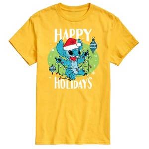 Men's - Lilo and Stitch - Happy Holidays Christmas Short Sleeve Graphic T-Shirt - 1 of 4
