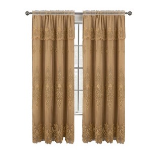 RT Designers Collection Daisy Embroidery Grommet Curtain Panel With Attached Valance 54" x 84" Gold/Gold - 1 of 4