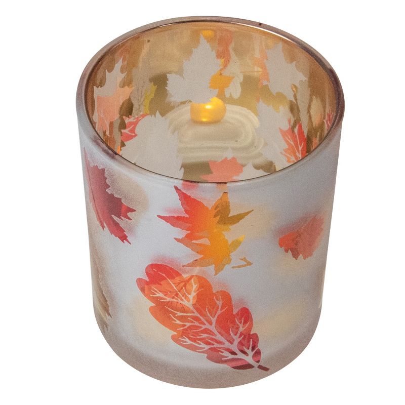 Northlight 3" Matte White and Gold Autumn Leaves Flameless Glass Candle Holder, 2 of 4