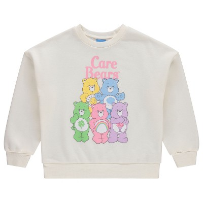 Girls Care Bears Crewneck Sweatshirt - Girls Classic Care Bears Clothing - Cheer Friend Funshine Good Luck Care Bears Crewneck Sweatshirt