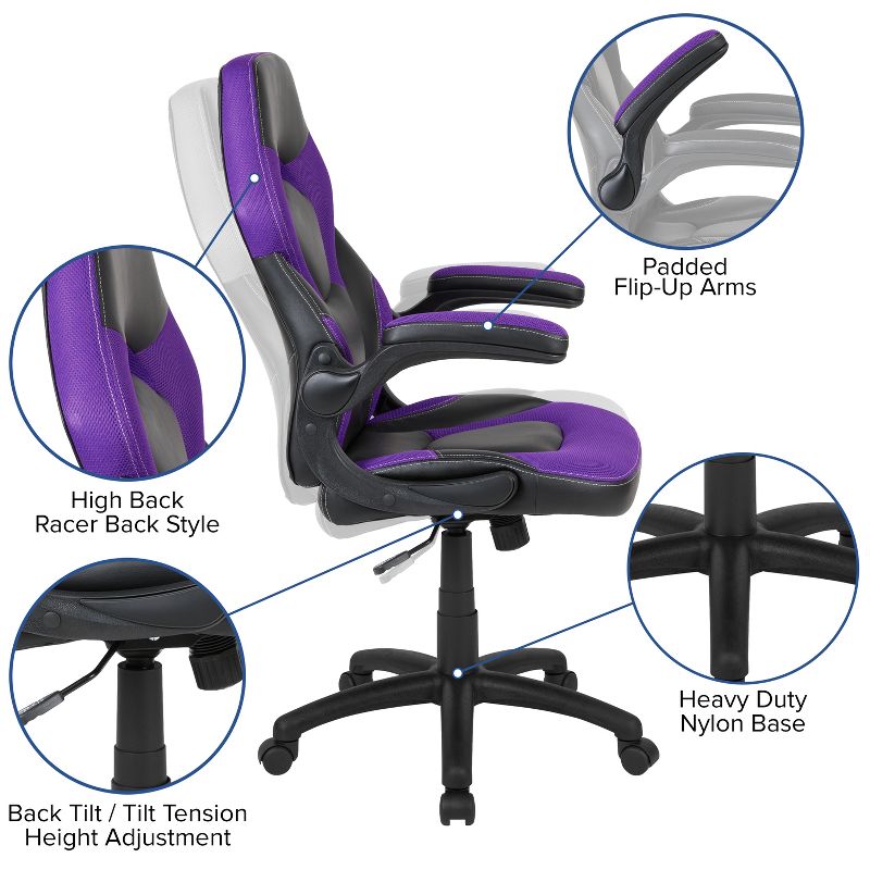 Flash Furniture X10 Gaming Chair Racing Office Ergonomic Computer PC Adjustable Swivel Chair with Flip-up Arms, 5 of 13