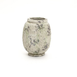 LuxenHome Antique Terracotta Vase, 10-Inch Tall Off-White Pot with Mossy Green Patina, Rustic Decor Multicolored - 1 of 4