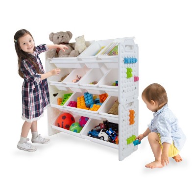 White Multi-Bin Toy Organizer with Removable Storage Bins