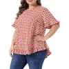 Women's Plus Size Gingham 1950s Vintage Back Button Crew Neck Ruffle Sleeve Hem Casual Plaid Blouses - Agnes Orinda - 2 of 4