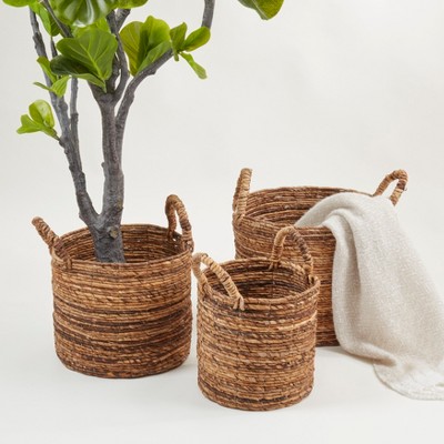 Rustic Beige Abaca Woven Basket Set of 3