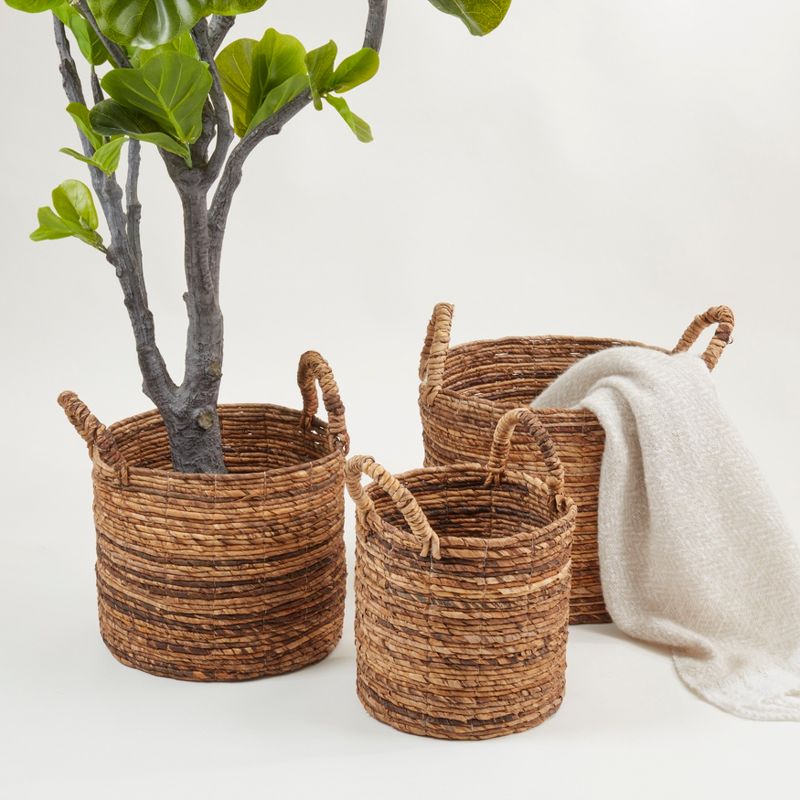 Saro Lifestyle Rustic Abaca Woven Basket (Set of 3), Beige, 4 of 5
