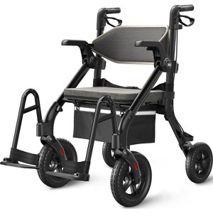 VOCIC Z55 2-in-1 Rollator & Transport Chair with No-Bend Footrest, 10" All-Terrain Wheels. 300lb Capacity. Black - 1 of 4
