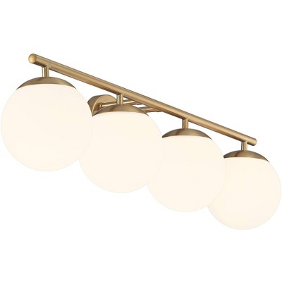 Soft Gold 33" Modern Wall Light with Frosted Globe Shades