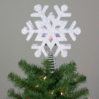 White Glitter Glass Snowflake Christmas Tree Topper with LED Lights