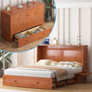 Mjkone Queen Murphy Bed Cabinet with Built-in Charging Station and Drawer,Trifold Mattress, Modern Murphy Cube Chest Bed - 1 of 4