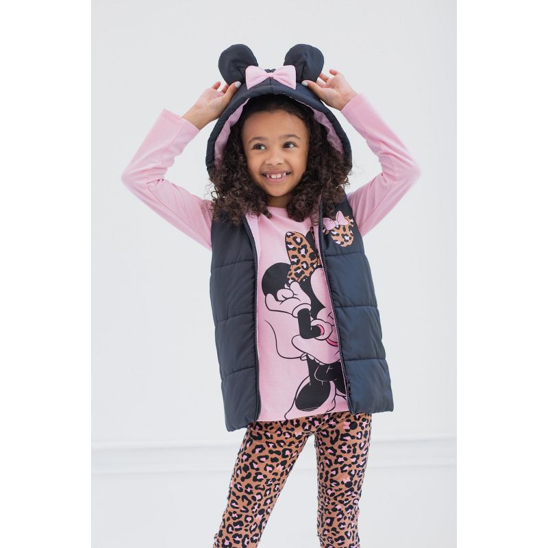 Disney Minnie Mouse Zip Up Vest Puffer T-Shirt and Leggings 3 Piece Outfit Set Infant to Big Kid, 3 of 8