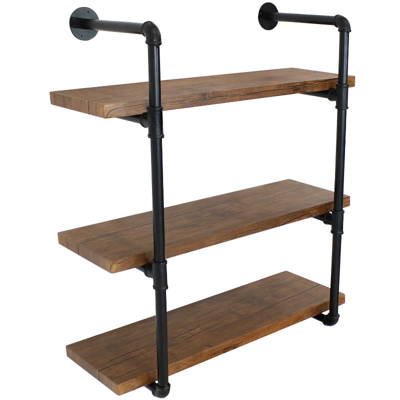 Sunnydaze 3 Shelf Industrial Style Pipe Frame Wall-Mounted Floating Shelf with Wood Veneer Shelves, 1 of 8
