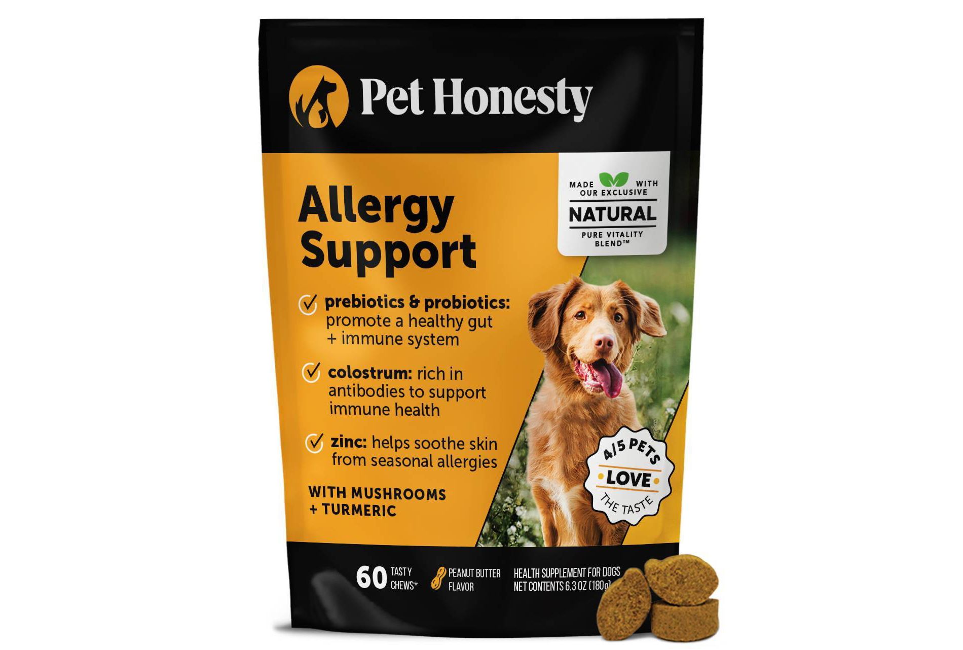 Pet Honesty Allergy Support Peanut Butter Flavor Supplement for Dog - 60ct