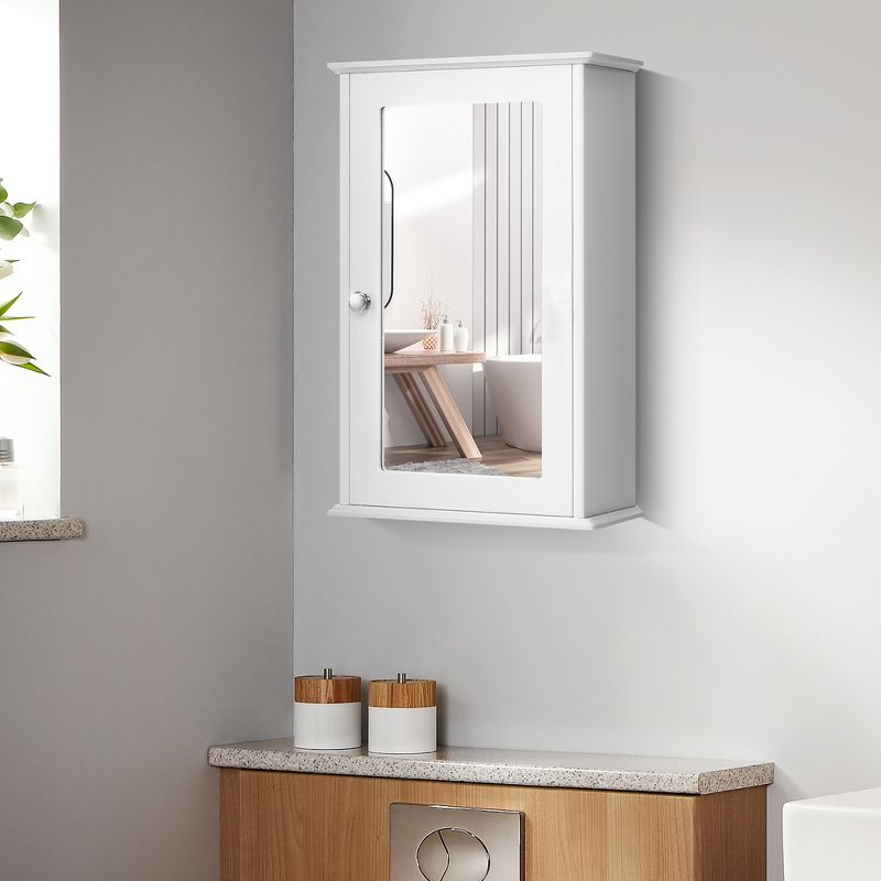 Costway Bathroom Wall Medicine Cabinet Single Mirror Door Cupboard Storage Wood Shelf White, 2 of 11