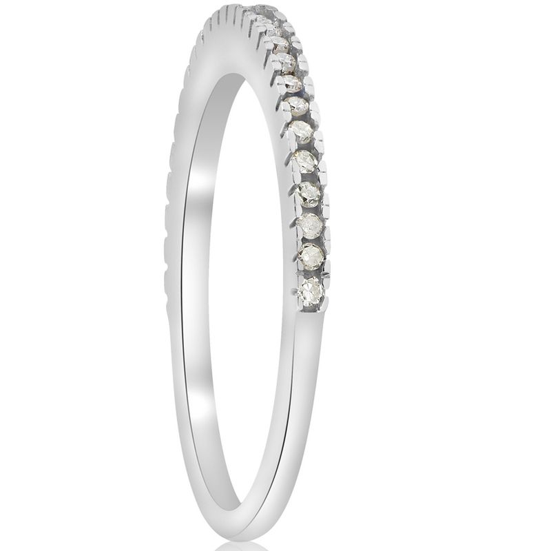 Pompeii3 1/10ct Pave Diamond Wedding Ring 10k White Gold Stackable Womens Thin Band, 3 of 5