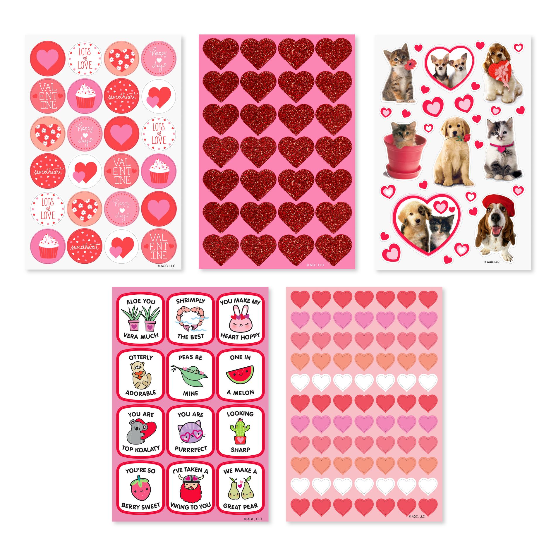 688ct Valentine's Day Stickers Bulk Variety Pack Dessert Hearts Pins Cats & Dogs