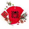 S.W.Smiley Checkered Christmas Wink - Women's Short Sleeve Graphic T-Shirt - 2 of 4