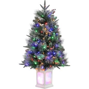 Whizmax 3ft Pre-Lit Artificial Holiday Christmas Tree with 78 Lights, Red Berry Clusters and Transparent Light Box for Home Office Decoration - 1 of 4