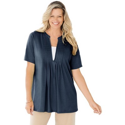 Woman Within Plus Size 7-Day Layer-Look Elbow-Sleeve Tee