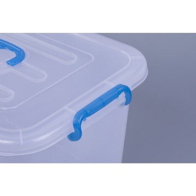 Large Clear Plastic Storage Containers with Blue Handles, Set of 6