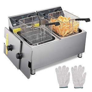 WeChef Commercial Countertop Electric Deep Fryer 3600W 24L Dual Tank with Basket Stainless Steel for Restaurant Use - 1 of 4