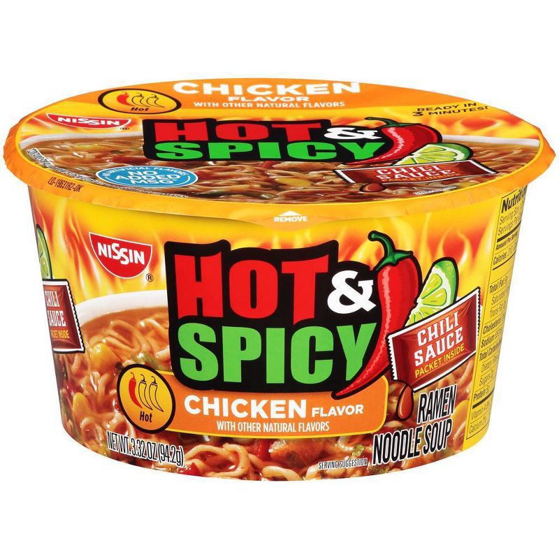 Nissin Foods Hot &#38; Spicy Chicken Bowl Noodles 3.32oz, 1 of 5