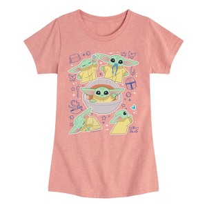 Girls' - The Mandalorian - Grogu Stickers Fitted Short Sleeve Graphic T-Shirt - 1 of 4