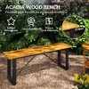 Aghana Digitals Teak Acacia Wood 2-Person Backless Patio Bench with Slatted Seat & Steel Base for - 4 of 4