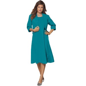 Roaman's Women's Plus Size Fit And Flare Jacket Suit Dress - 1 of 4