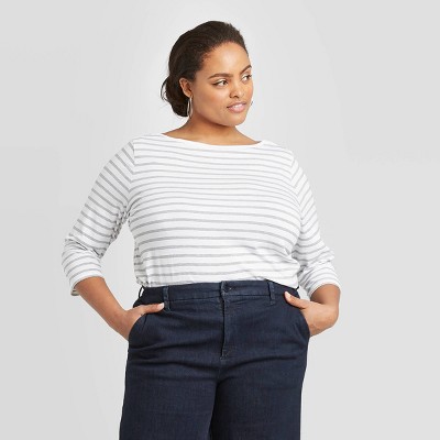 women's plus size black and white striped shirt