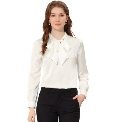 ladies white tie neck blouses