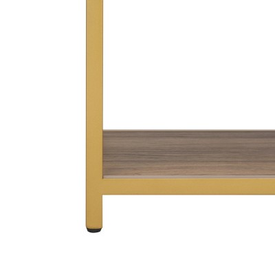 Walnut and Gold 3-Tier Geometric Console Table with Storage
