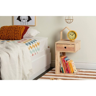 Natural Rubberwood Scandinavian 1-Drawer Nightstand