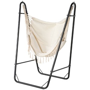 Bohemian Cotton Hanging Hammock Swing Chair with Stand, 330 lb Capacity ...