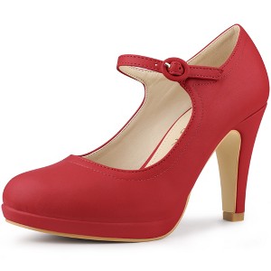 Allegra K Women's Round Toe Platform Ankle Strap Chunky Heel Pumps - 1 of 4